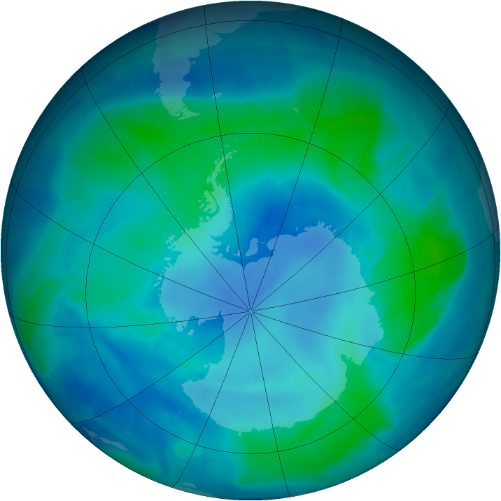 Antarctic ozone map for 28 February 2009